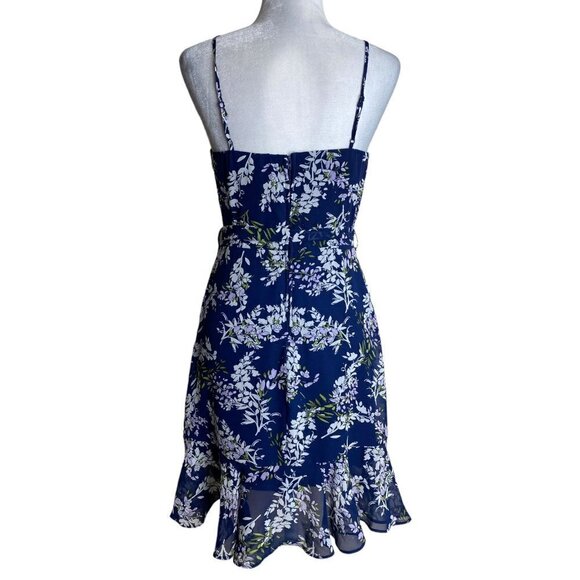 B. DARLIN Mini Dress with Belt Lilac Floral Print Cottagecore Faux Wrap JRS Sz M - Picture 8 of 8